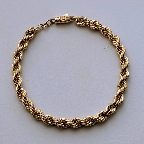 Vintage Designer Solid 14K Yellow Gold Twisted Rope Chain BRACELET - Picture 2 of 7